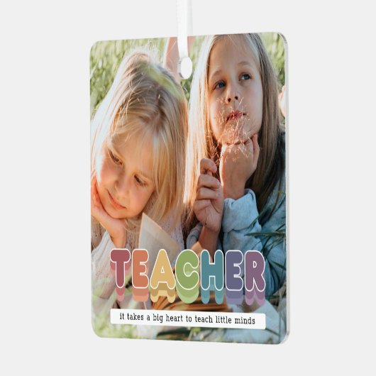 かわいいカラフル先生フォトクリスマス メタルオーナメント (正面左)