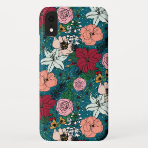 かわいいカラフル冬のフローラと白い点のデザイン iPhone XRケース