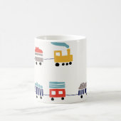 かわいいカラフル列車のシームレスなパターン。 コーヒーマグカップ (中央)