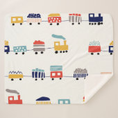 かわいいカラフル列車のシームレスなパターン。 シェルパブランケット (正面(横))