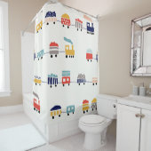 かわいいカラフル列車のシームレスなパターン。 シャワーカーテン (インサイチュ)