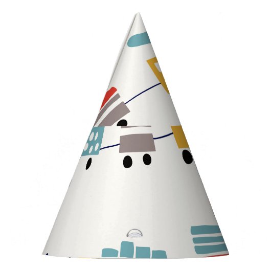 かわいいカラフル列車のシームレスなパターン。 パーティーハット (左)