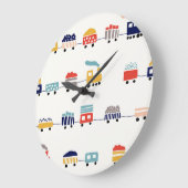 かわいいカラフル列車のシームレスなパターン。 ラージ壁時計 (傾斜)