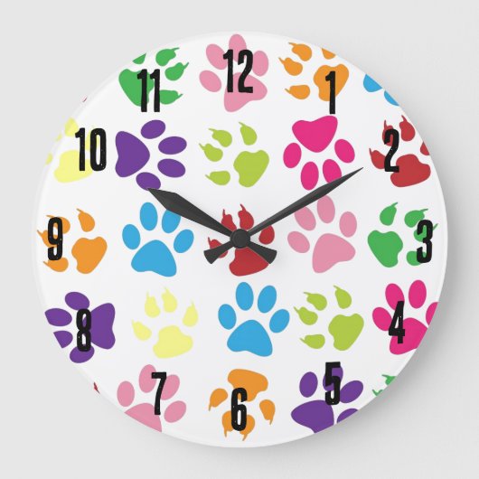 かわいいカラフル前足のパターン ラージ壁時計 (正面)