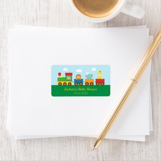 かわいいカラフル動物が赤ちゃんシャワーパーティーをトレーニング ラベル (インサイチュ)