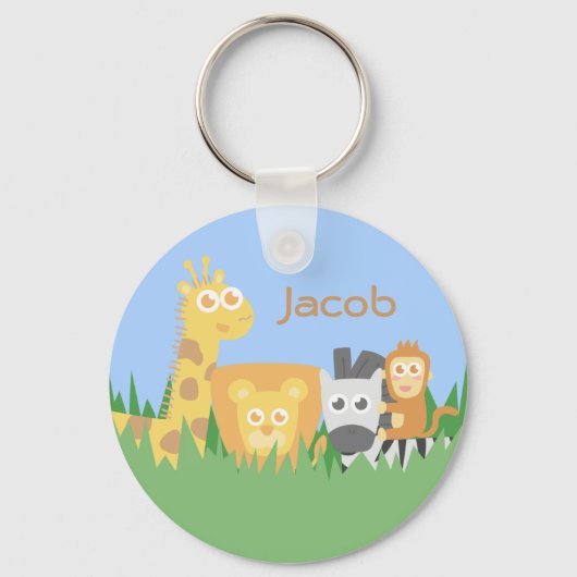 かわいいカラフル動物とサファリパーソナライズされたー キーホルダー (正面)
