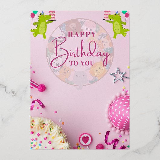 かわいいカラフル動物のハッピーバースデーろうそく|過去記事 箔招待状 (正面)