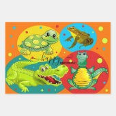 かわいいカラフル動物の子ども誕生日 ラッピングペーパーシート (正面3)