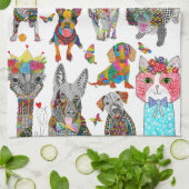 かわいいカラフル動物の詰め合わせキッチンタオル キッチンタオル (折り畳み)