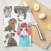 かわいいカラフル動物の詰め合わせキッチンタオル キッチンタオル (四つ折り)