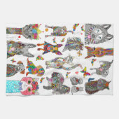 かわいいカラフル動物の詰め合わせキッチンタオル キッチンタオル (横)