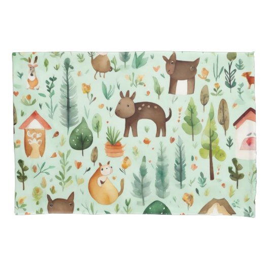 かわいいカラフル動物 枕カバー (正面)