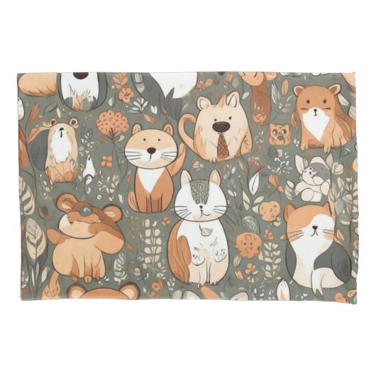 かわいいカラフル動物 枕カバー (正面)