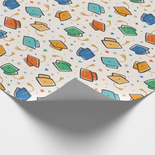 かわいいカラフル卒業式キャップ&タッセルオンクリーム ラッピングペーパー (角)