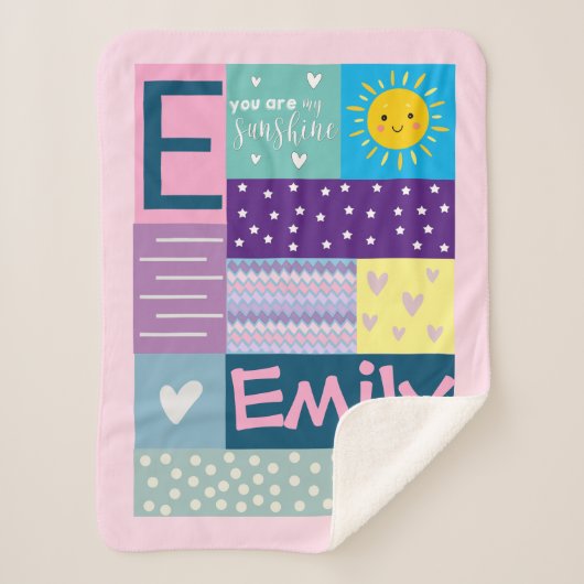 かわいいカラフル君は私のサンシャインモノグラムベビー シェルパブランケット (正面)