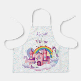 かわいいカラフル城ユニコーン虹の子供 エプロン