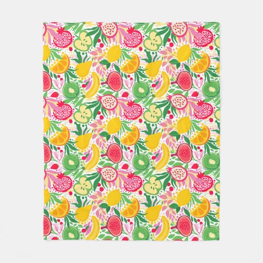 かわいいカラフル夏のトロピカルフルーツおもしろいパターン フリースブランケット (正面)