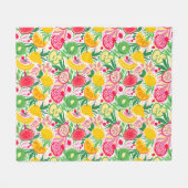 かわいいカラフル夏のトロピカルフルーツおもしろいパターン フリースブランケット (正面(横))