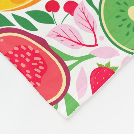 かわいいカラフル夏のトロピカルフルーツおもしろいパターン フリースブランケット (角)