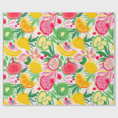 かわいいカラフル夏のトロピカルフルーツおもしろいパターン ラッピングペーパー (フラット)