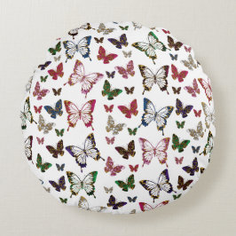 かわいいカラフル大理石バタフライ春パターン ラウンドクッション