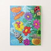 かわいいカラフル子の虫と花 ジグソーパズル (縦)