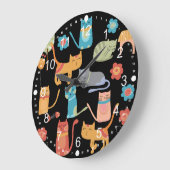 かわいいカラフル子ネコが猫好きに ラージ壁時計 (傾斜)
