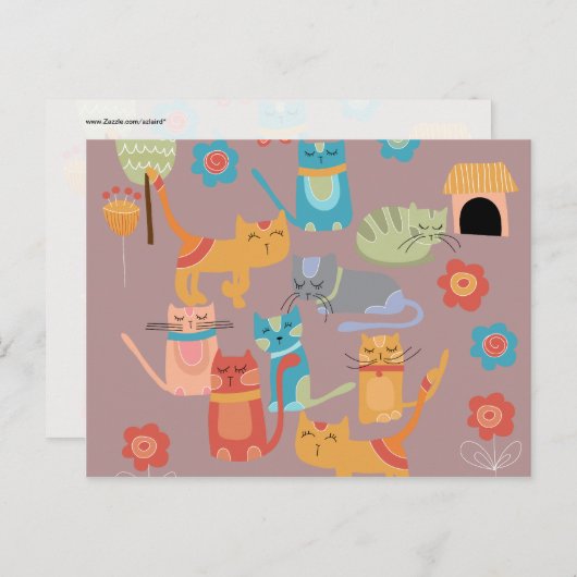 かわいいカラフル子ネコが猫好きピンク ポストカード (正面/裏面)