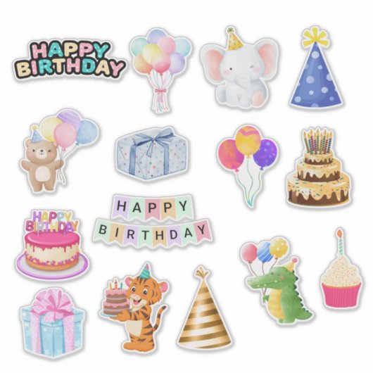 かわいいカラフル子供の誕生日お祝い シール (正面)
