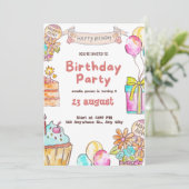 かわいいカラフル子供の誕生日パーティの招待状 招待状 (スタンド正面)