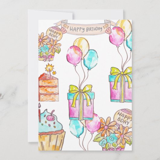 かわいいカラフル子供の誕生日パーティの招待状 招待状 (裏面)