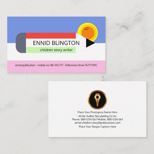 かわいいカラフル子供用ペンシル作家 名刺 (正面/裏面)