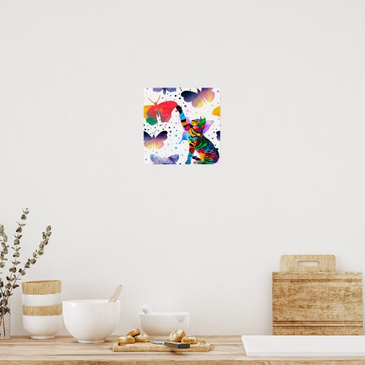 かわいいカラフル子猫バタフライお洒落 ポスター (キッチン)