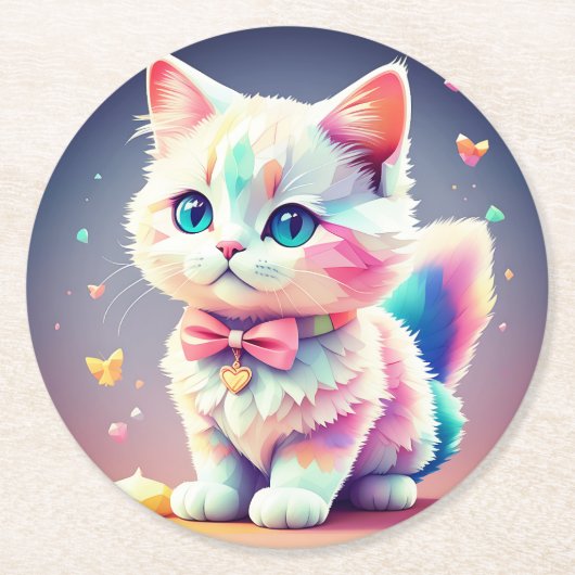 かわいいカラフル子猫–84301 ラウンドペーパーコースター (正面)