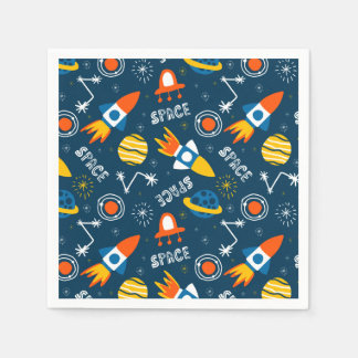 かわいいカラフル宇宙アドベンチャーパターン スタンダードカクテルナプキン