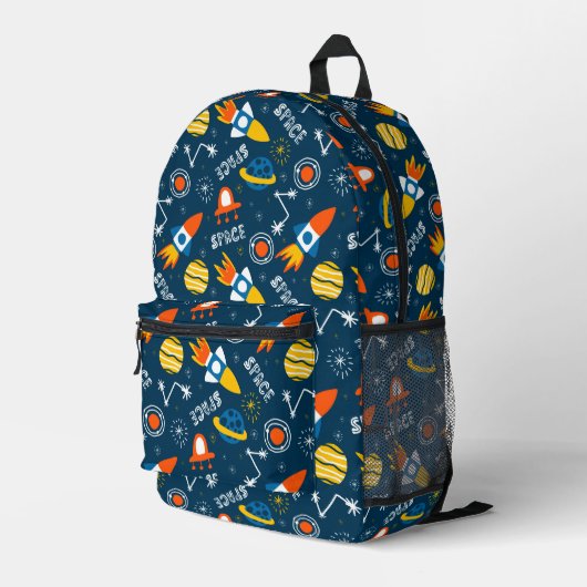 かわいいカラフル宇宙アドベンチャーパターン プリントバックパック (裏面右端)