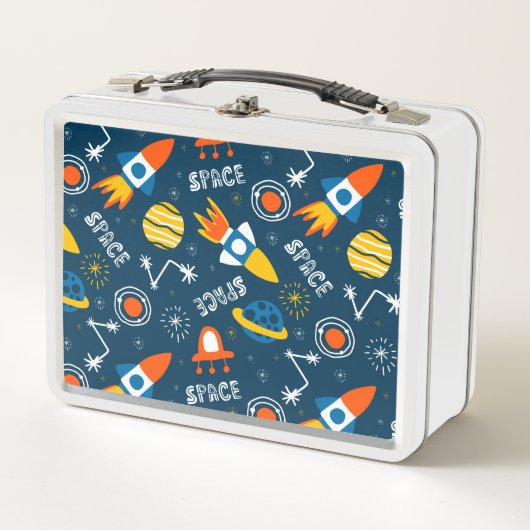 かわいいカラフル宇宙アドベンチャーパターン メタルランチボックス (正面)