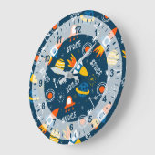 かわいいカラフル宇宙アドベンチャーパターン ラージ壁時計 (傾斜)
