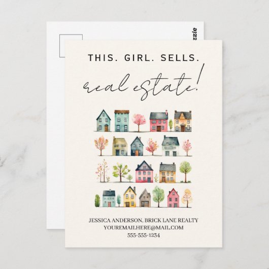 かわいいカラフル家この女の子は不動産を実在売る ポストカード (正面/裏面)