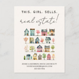 かわいいカラフル家この女の子は不動産を実在売る ポストカード