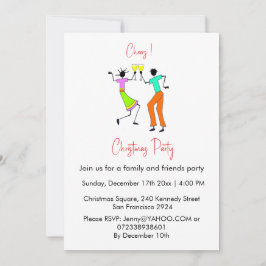 かわいいカラフル家族と友達のクリスマス 招待状