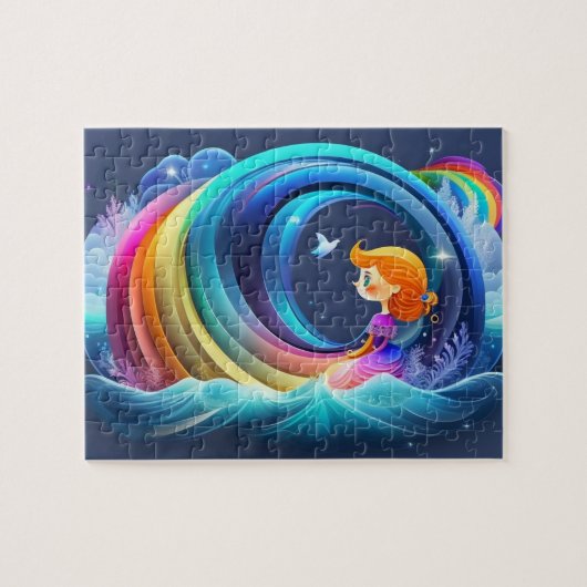 かわいいカラフル小さなプリンセスと虹 ジグソーパズル (横)