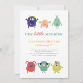 かわいいカラフル小さなモンスターキッド誕生日 招待状 (正面)