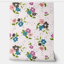 かわいいカラフル小さな花とドット 壁紙