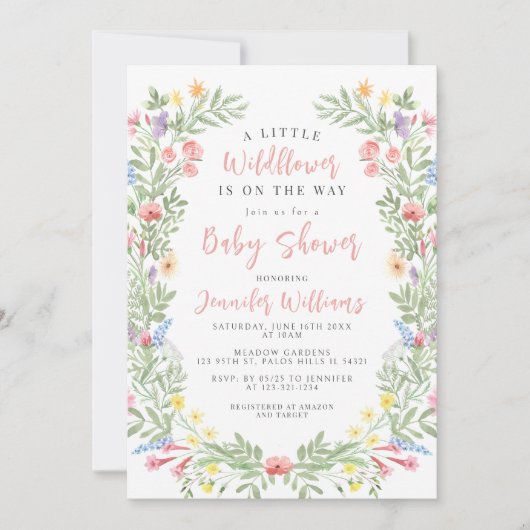 かわいいカラフル小さな野花の赤ちゃん女の子シャワー 招待状 (正面)
