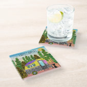 かわいいカラフル幸せなキャンピングカー ガラスコースター (アングル)