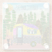 かわいいカラフル幸せなキャンピングカー ガラスコースター (裏面)