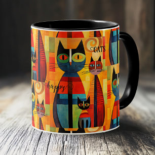 かわいいカラフル幸せ猫 コーヒーマグカップ