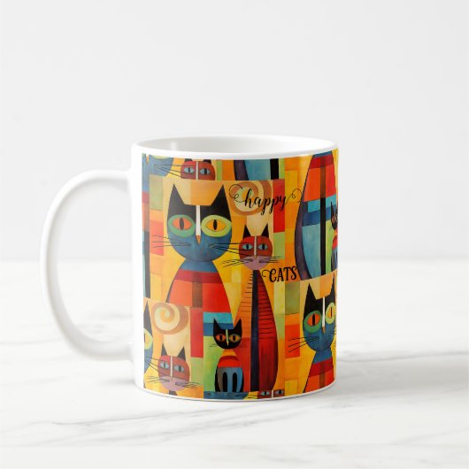 かわいいカラフル幸せ猫 コーヒーマグカップ (左)