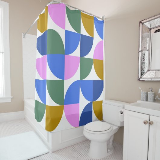 かわいいカラフル幾何モダン図形青紫 シャワーカーテン (インサイチュ)